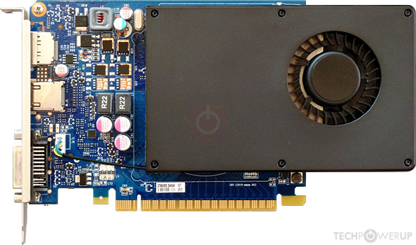 NVIDIA GeForce GTX 645 graphics card with single-fan cooling and DVI, HDMI, and DisplayPort outputs.