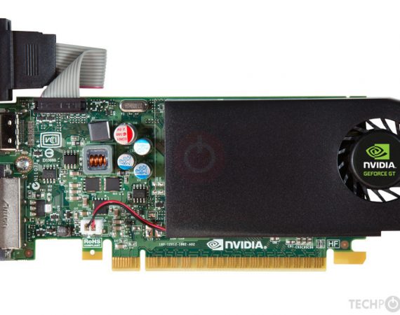 NVIDIA GeForce GTX 745 graphics card with single-fan cooling and VGA, DVI, and HDMI outputs.